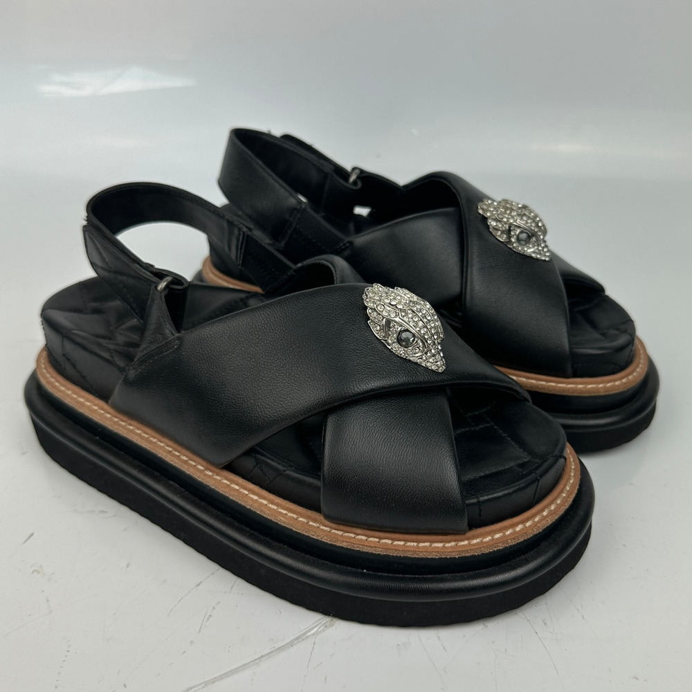 Kurt Geiger London Orson Cross Strap Leather Platform Sandals Women's 37 Black - Picture 2 of 13